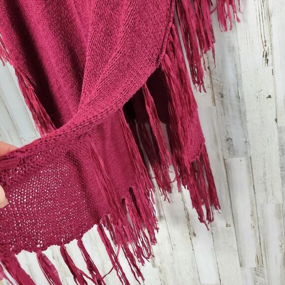 Maurices Boxy Loose Knit Fringe Shawl Sweater Maroon OSFM - Picture 10 of 11